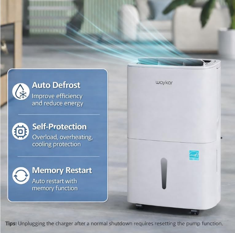 Waykar 150 Pints 7000 Sq.Ft Energy Star Dehumidifier with Pump for Basement