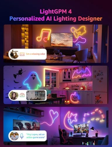 Lepro N1 AI Smart RGB Rope Lights for Christmas, Personalized AI Lighting Designer, LightBeats Music Sync, Color Segment DIY, Voice Control Via App, 32.8ft Wi-Fi & Bluetooth LED Strip Lights