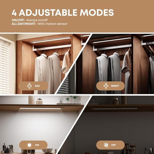 LROLTEF Under Cabinet Lighting Wireless, 2 Pack 8.3 inch 1500mAh 6500K Dimmable Motion Sensor Light Indoor, Rechargeable LED Under Counter Lights for Kitchen, Shelf, Stairs, Closet