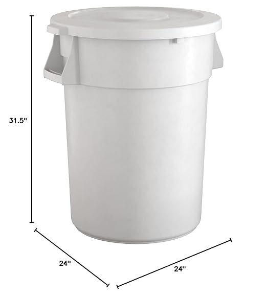 44 Gallon White Round Commercial Trash Can with Lid, Heavy-Duty Food Grade NSF Certified, Perfect for Restaurant, Office, School, Garage, Backyard, Workshop, Warehouse