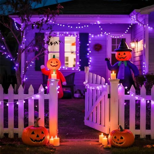 JMEXSUSS Connectable 100 LED Globe Purple Halloween Lights Indoor 8 Modes