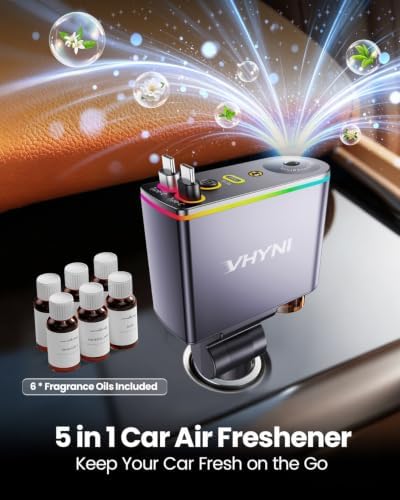 VHYNI Smart Car Air Freshener Diffuser,Auto Car Diffuser with 6 Fragrances