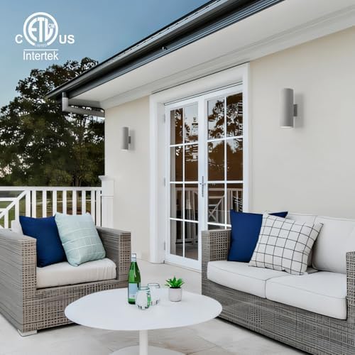 mirrea 14" Modern Outdoor Porch Light in 2 Lights, Matte Gray, 2 Pack