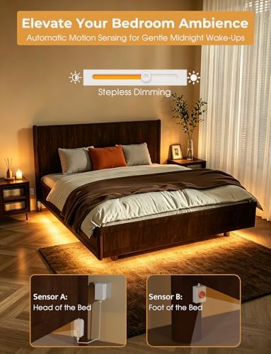 Smart Plug-in Dual Motion Sensor COB LED Strip Light for Under Bed, Under Cabinet, Hallway, Closet, 19.6ft APP Control, 3000K Warm White