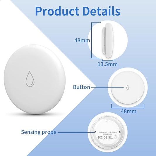 Tuya ZigBee Smart Water Leak Sensor with Built-in Alarm, IP54 Water-Resistant Flood Detector, App Notification & Remote Monitoring, Compatible with Alexa & Google Home (ZigBee Hub Required)