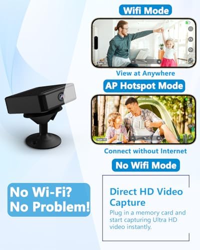 Mini Spy Camera, WiFi/AP Hotspot/Offline Modes, 4K No WiFi Security Camera
