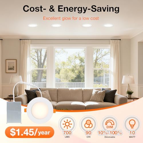 Sylvania 4" Slim Microdisk Downlight, 10W, 5 CCT Select (2700K - 5000K), 700 LMS, 90 CRI, Dimmable, Wet-Rated, White - 12 Pack (67377)