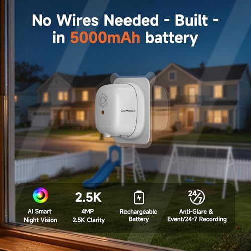 4MP 2.5K Wireless Window Camera, Rechargeable Indoor HD Home Security Camera, 2.4GHz WiFi, Full Color Night Vision, AI Motion Detection, Anti-Glare, No Wiring, Static Cling Mount No Residue