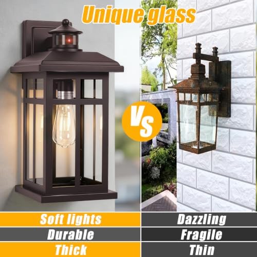 Brilvibera Motion Sensor Outdoor Wall Sconces Hardwired 16" Bronze
