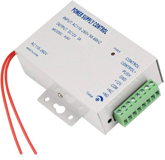 Access Control Power Supply for Door Intercom Doorbell, Various Electronic Door Locks, Video Doorbell System, K80 Power Supply Control Input AC 110-240V to Output DC 12V/3A, Worldwide Voltage