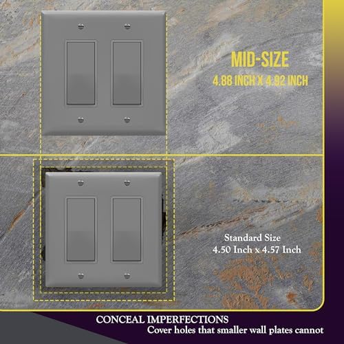 ENERLITES 2-Gang Gtay Mid-Size Decorator Switch Outlet Wall Plate, 10 Pack