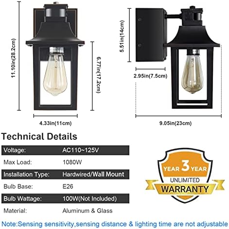 Porch Lights with GFCI Outlet,Dusk to Dawn Motion Sensor Outdoor Lights