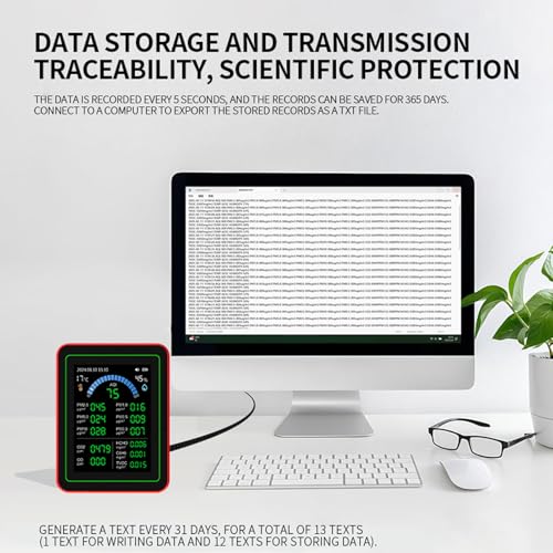 18 in 1 Air Quality Tester for Home, Indoor Air Quality Monitor, with Air Quality Index, CO2, HCHO, TVOC, PM5.0, PM0.3, PM1.0, PM2.5, PM10 etc, Support Data Storage and