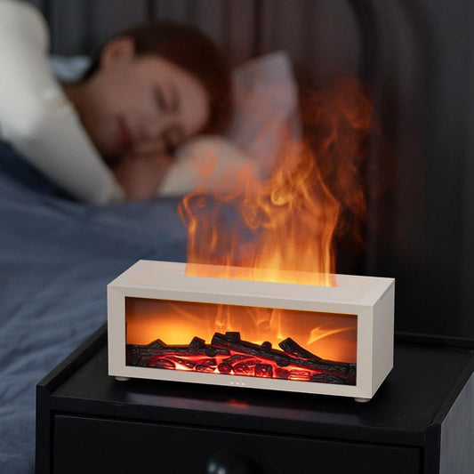 Essential Oil Diffuser, Fireplace Flame Oil Diffuser - Aromatherapy Aroma Humidifier, Upgrade 7 Colors Noiseless Remote Control - Perfect for Bedroom Home Office (150ml Fireplace Flame, White)
