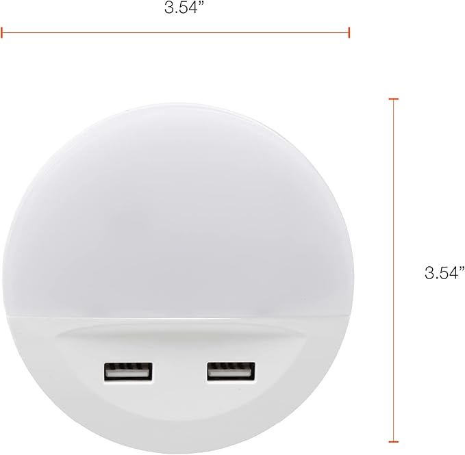 LEDVANCE Sylvania LED Night Light with Dual USB Ports, 22 Year, Dusk to Dawn, Frosted Finish, 3000K, Warm White - (Pack of 1)(65005)