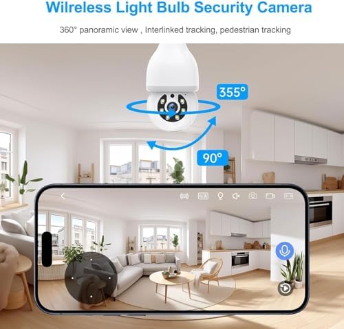 Light Bulb Security Camera, 5G&2.4GHz WiFi Light Bulb Cameras Wireless Outdoor Indoor, Lightbulb Camera for Home Security, Two-Way Talk,Color Night Vision, Motion Detection & Real-time Alarm