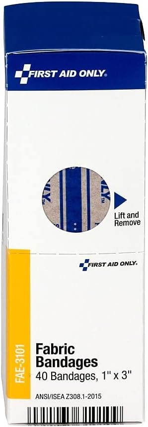 First Aid Only FAE-3101 Smart Compliance 1 x 3 Inch Fabric Bandages, First Aid Kit Refill Supplies for Business, Worksite, and Home, Pack of 40
