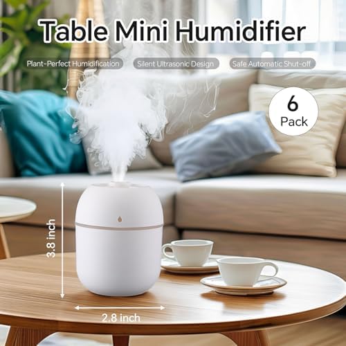 Hortsun 6 Pcs Mini Humidifiers, 220ml Humidifier for Plant,White