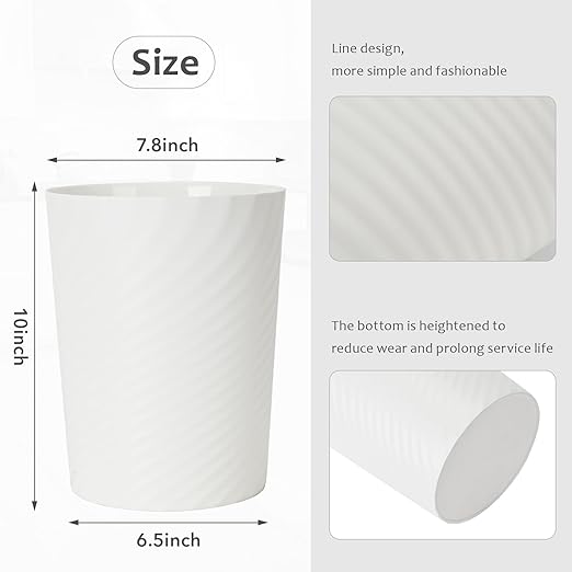 Small Plastic Trash Can - 1.8 Gallon - White - Wastebasket Garbage Can Container