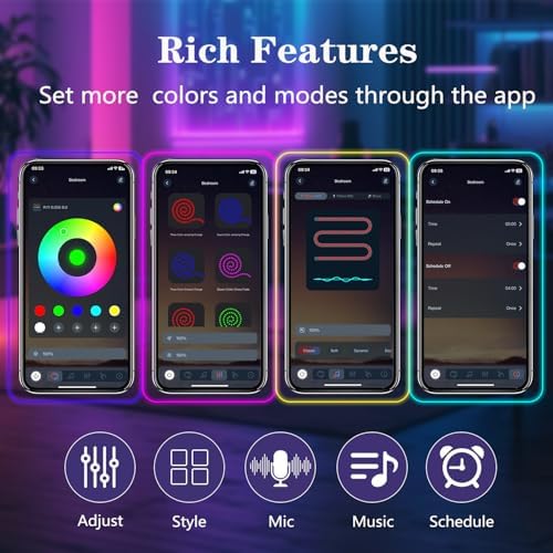 20Ft Neon Rope Lights,Flexible Led Rope Lights Control with App/Remote,Multiple Modes Rope Lights,IP65 Outdoor Waterproof,Music Sync Light Strip for Bedroom