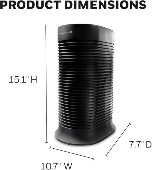 Honeywell HPA060 HEPA Tower Air Purifier, Airborne Allergen Reducer for Small Rooms (75 sq ft), Black - Wildlfire/Smoke, Pollen, Pet Dander, and Dust Air Purifier