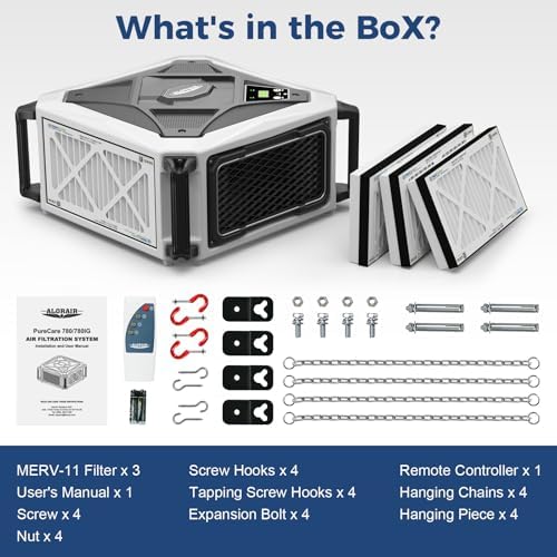 ALORAIR Hanging Intake Air Filtration Systems Woodworking 2 Stage Air Flow (580/780CFM) Remote Control, Shop Dust Collectors with Strong Vortex Fan for Garage, Work Shop, Home Use, Purecare 780