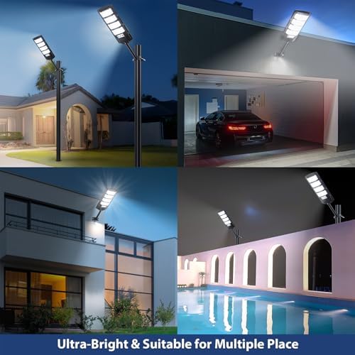 Yusist 6 Pack Solar Street Lights Outdoor Waterproof, 6500K LED Motion Sensor Lights, Dusk to Dawn Solar Flood Lights with Remote,Parking Lot Light,Commercial Area Lighting for Outside
