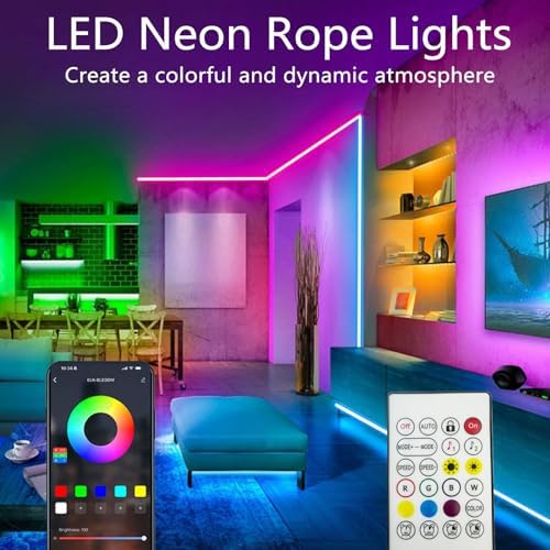 20Ft Neon Rope Lights,Flexible Led Rope Lights Control with App/Remote,Multiple Modes Rope Lights,IP65 Outdoor Waterproof,Music Sync Light Strip for Bedroom