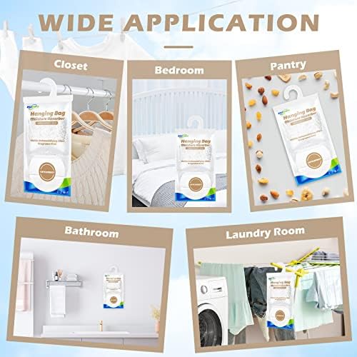 ZSZMFH 12 Pack Moisture Absorber Hanging Bags, Fragrance Free Humidity Packs, 15 OZ Dehumidifier Bags Effectively Trap Extra Moisture,Hanging Closet Dehumidifier Bags-425g/pack