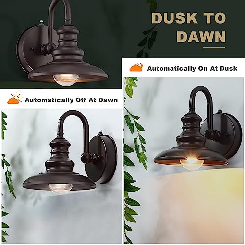LONEDRUID Dusk to Dawn Sensor Outdoor Gooseneck Barn Light Fixture Brown