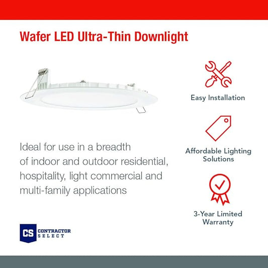 Juno LED Recessed Lights 6 Inch Round Wafer Downlight, 5-in-1 Switchable White Color Temperature, 120 Volts, 6-Inch Ultra-Thin Flat Trim, Matte White, 6-Pack (WF6 SWW5 90CRI CP6 MW M2)