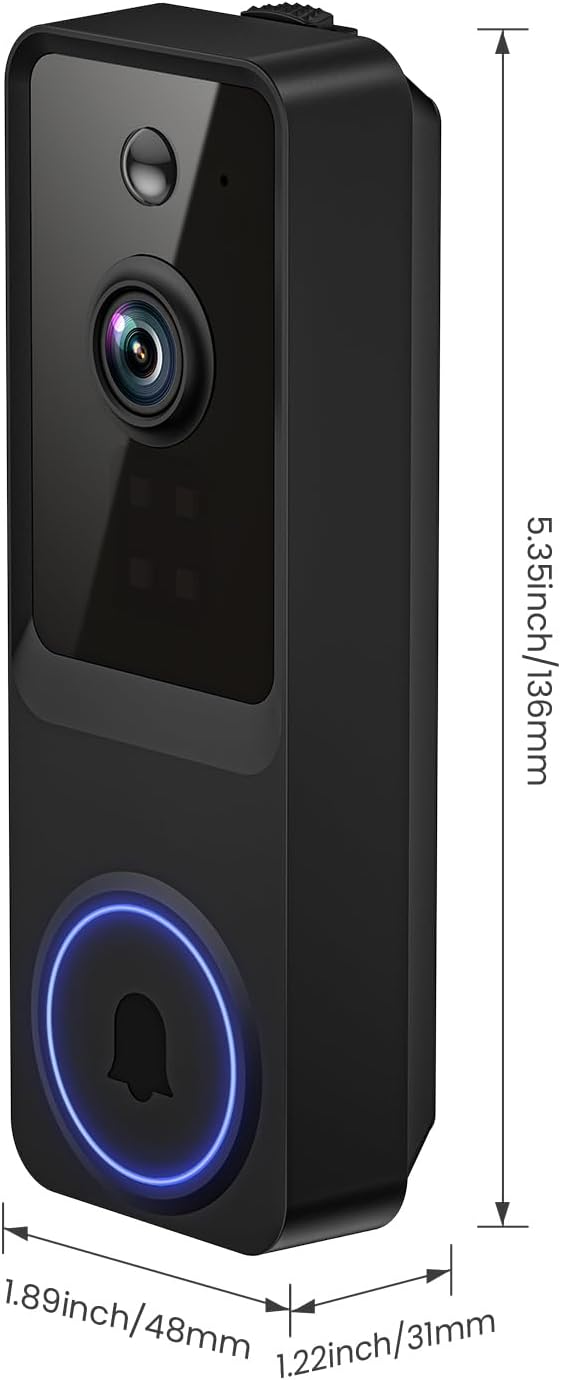 1080P Wireless Home Security Doorbell Camera with Receiver,AI Human Detection,Real-Time Alerts,2-Way Audio,Battery Powered,Night Vision,Cloud Storage, 2.4Ghz Wi-Fi