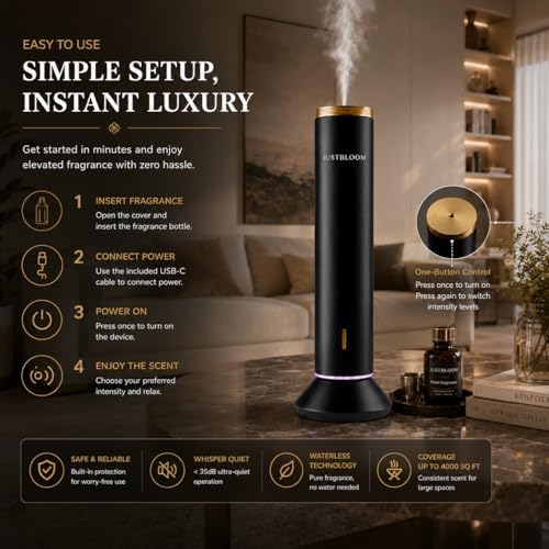 JUSTBLOOM Hotel Essential Oil Diffuser, Waterless Scent Diffuser