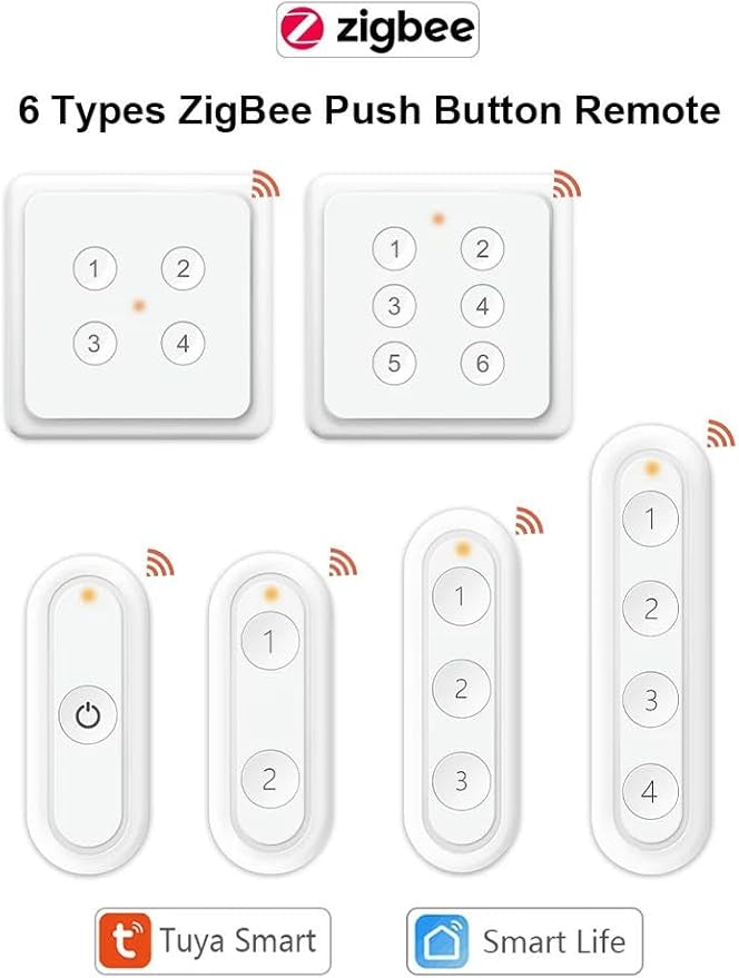 JXQXHCFS ZigBee 3.0 Wireless 6 Push Button Remote Tuya Scene Automation Control Switch Smart Life App-1 Button Remote