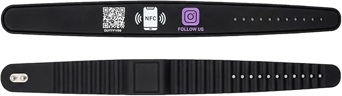 Smart NFC Social Media Wristband – Silicone QR Bracelet for Facebook, Instagram & Google Reviews | Waterproof | Lifetime Link Update | Analytics Dashboard (NFC-WB-INS-BLK-V1)