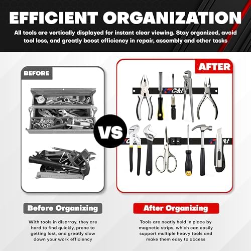 Magnetic Storage Organizer Tool Holder, Magnetic Tool Holder Strip, 6-Pack Magnetic Tool Bar,1-Pack Wrist Magnetic Holder for Garage,Shop and Kitchen | Garage Wall Mount Rack- Mounting Screws Included