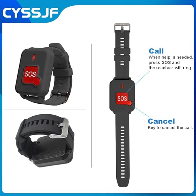 Wireless Caregiver Pager System - 2 Receivers with Strobe Light 3 Waterproof Transmitters (2 Lanyard/1 Watch SOS Button) Emergency Alert for Elderly Patients Home Care Hospitals No Monthly Fee
