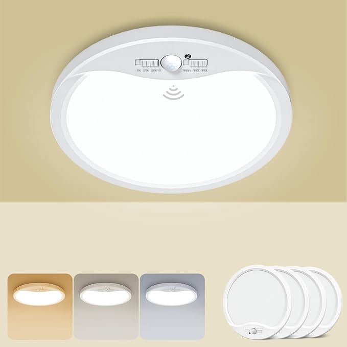 zemty 4 Pack 9 Inch Motion Sensor Ceiling Lights Wired, 18W 1800lm 3CCT/3 Mode/30-120s Timer, Bright White LED Flush Mount Light Fixture Motion Activated for Closet Pantry Hallways Stairwells Garage