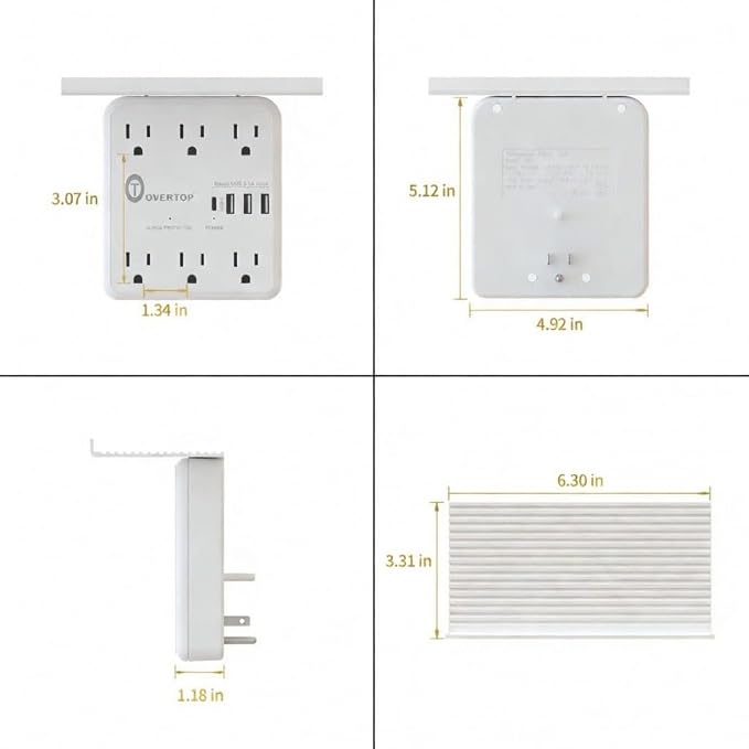 Overtop Power Charger with Shelf,Wall Outlet Extender,Surge Protector 1800J