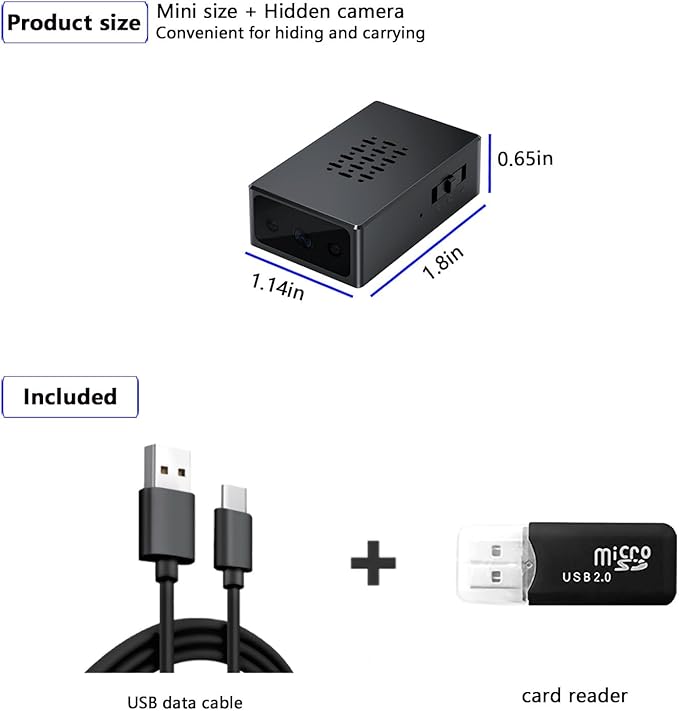 Hidden Camera Mini Spy Camera 1080P Small Security Camera, Tiny Portable Camera, Covert Nanny Cam, Indoor Home Office Security Cameras, Night Vision, Motion Detection, Gravity Sensor, Loop Record
