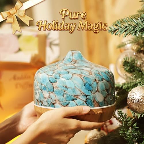 Porseme 500ml Glass Essential Oil Diffuser Aromatherapy Ultrasonic Cool Mist Humidifier 15-21 Running Hours Waterless Auto-Off Air Diffusers for Sleeping Yoga Working Spa(Light Blue)