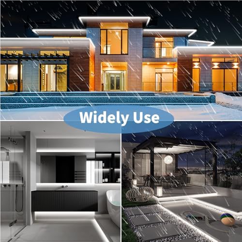 Pandery COB led Strips Lights,DC24V Outdoor led Strip,Cool White 6000K,320LEDs/M,8MM Wide,16.4ft/5M,CRI90+ IP65 Waterproof Strips Light for Bathroom Decor,Pool,Aquariums(Not Included Power)
