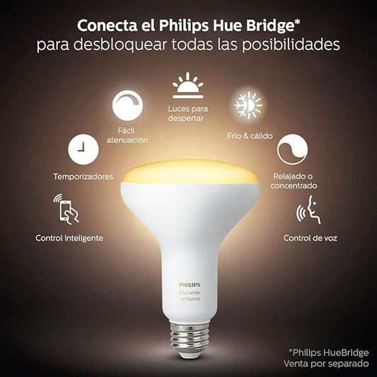 Philips Hue White Ambiance BR30 2-Pack 60W Equivalent Dimmable LED Smart Flood Light (Hue Hub Required, Works with Alexa, Homekit & more), Old Version
