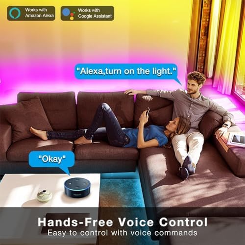 DAYBETTER Smart WiFi Led Lights, 25 FT RGB Led Strip Lights Compatible with Alexa and Google Assistant, App Voice Remote Control Music Sync Color ChangingLED Strip Lighting for Bedroom Room Decor
