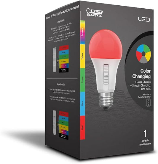 Feit Electric LED Color Changing Light Bulb - A19 with an E26 Medium Base Light Bulb - 60W Equivalent - 15 Year Life