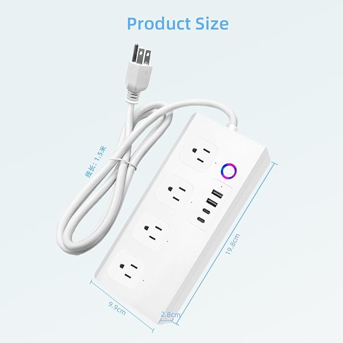 XENON Zigbee Smart Power Strip ,Surge Protector with 4 Individually Controlled AC Outlets and 4 USB Ports, Alexa and Google Home Compatible, 5ft Extension Cord, ETL Certified, 16A