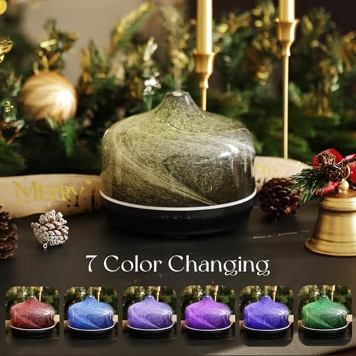 Porseme 500ml Glass Essential Oil Diffuser Aromatherapy Ultrasonic Cool Mist Humidifier 15-21 Running Hours Waterless Auto-Off Air Diffusers for Sleeping Yoga Working Spa(Obsidian)