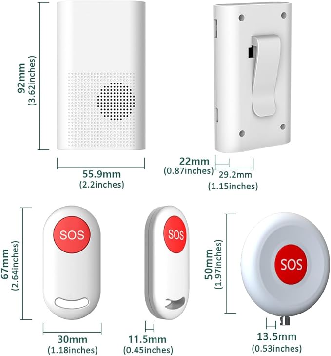 Wireless Caregiver Call Button, Rechargeable Caregiver Pager for Elderly, Call Bell for Elderly at Home,Medical Life Alert Systems for Seniors with Portable Receiver / Emergency Button with Pull Rope