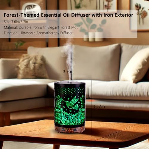 Essential Oil Diffuser 120ML Metal Aromatherapy Diffuser with Timer, Cool Mist Humidifier with Auto Shut-Off & 7 Color Lights for Home Office Spa (Bird)
