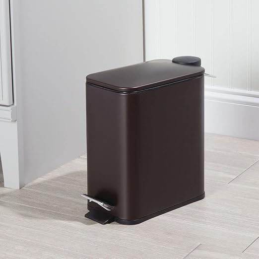 mDesign Rectangular Pedal Bin โ 5 L Metal Waste Bin with Pedal, Lid and Plastic Bucket Insert โ Household Rubbish Bin for Bathroom, Kitchen and Office โ Bronze